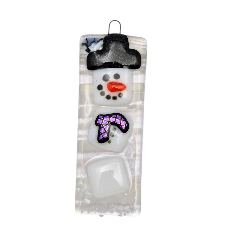 Snowman Handmade Fused Glass Christmas Tree Ornament- 