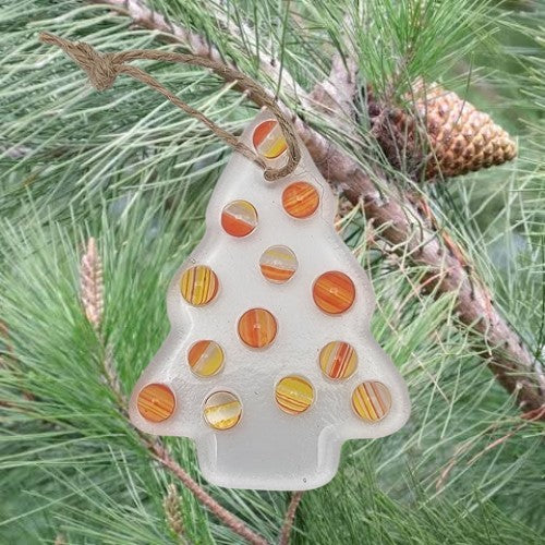 Clear Christmas Tree with Multi-Colored Balls Handmade Fused Glass Ornament- 