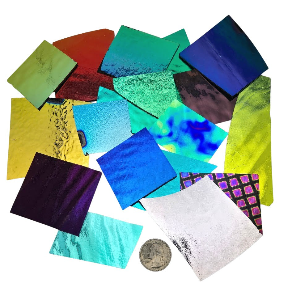 90 COE Dichroic Crinkle Scrap on BLACK Substrate 8 ounces Glass Fusing 90COE- 