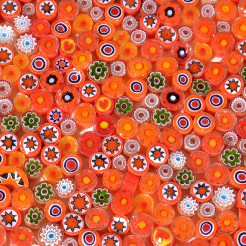 Orange Mix Moretti Effetre Millefiori PATTERNED GLASS SLICES One Ounce- 