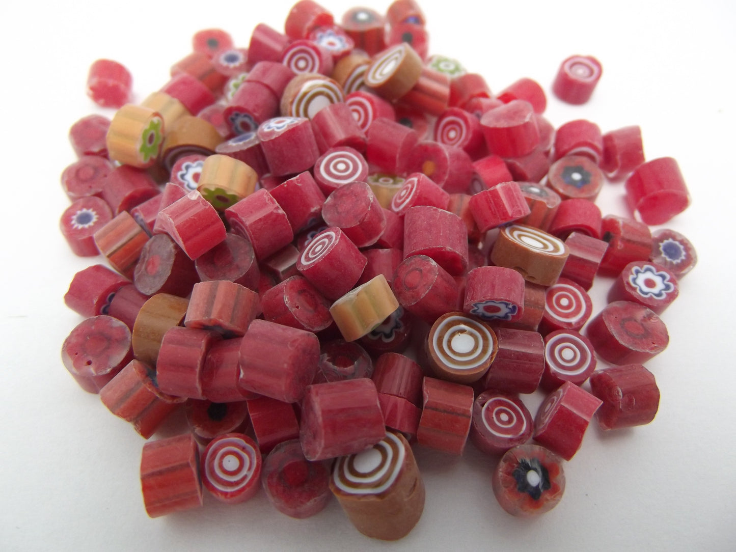 Red Mix Moretti Effetre Millefiori PATTERNED GLASS SLICES One Ounce- 