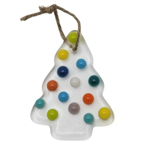 Clear Christmas Tree with Multi-Colored Balls Handmade Fused Glass Ornament- 