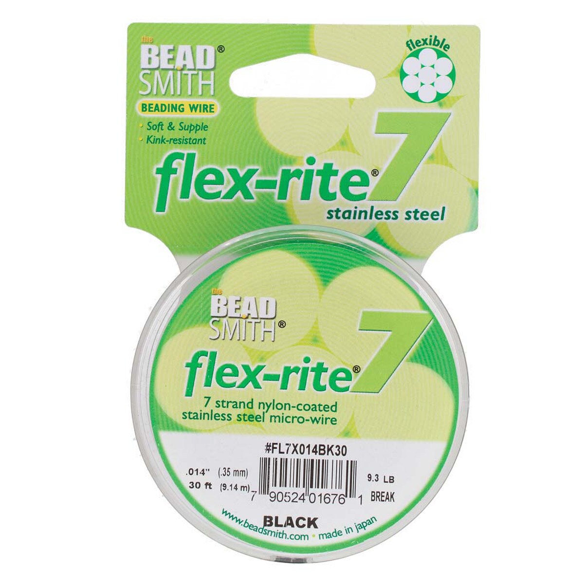 BLACK COLOR .014" 7 Strand 30 feet BEADSMITH FLEX-RITE Beading Wire FLEXRITE- 