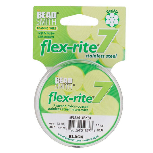 BLACK COLOR .014" 7 Strand 30 feet BEADSMITH FLEX-RITE Beading Wire FLEXRITE- 