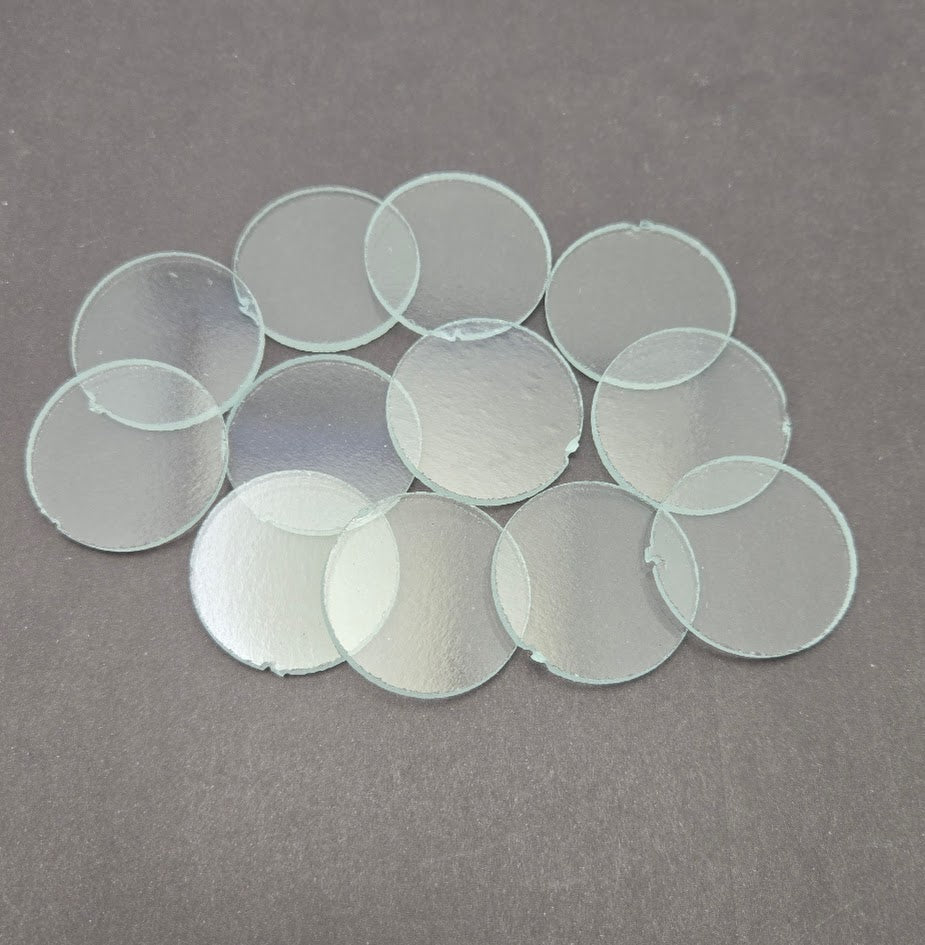 Twelve 96 COE About 1 1/2 Inch Circles Clear FLAWS Precut Glass
