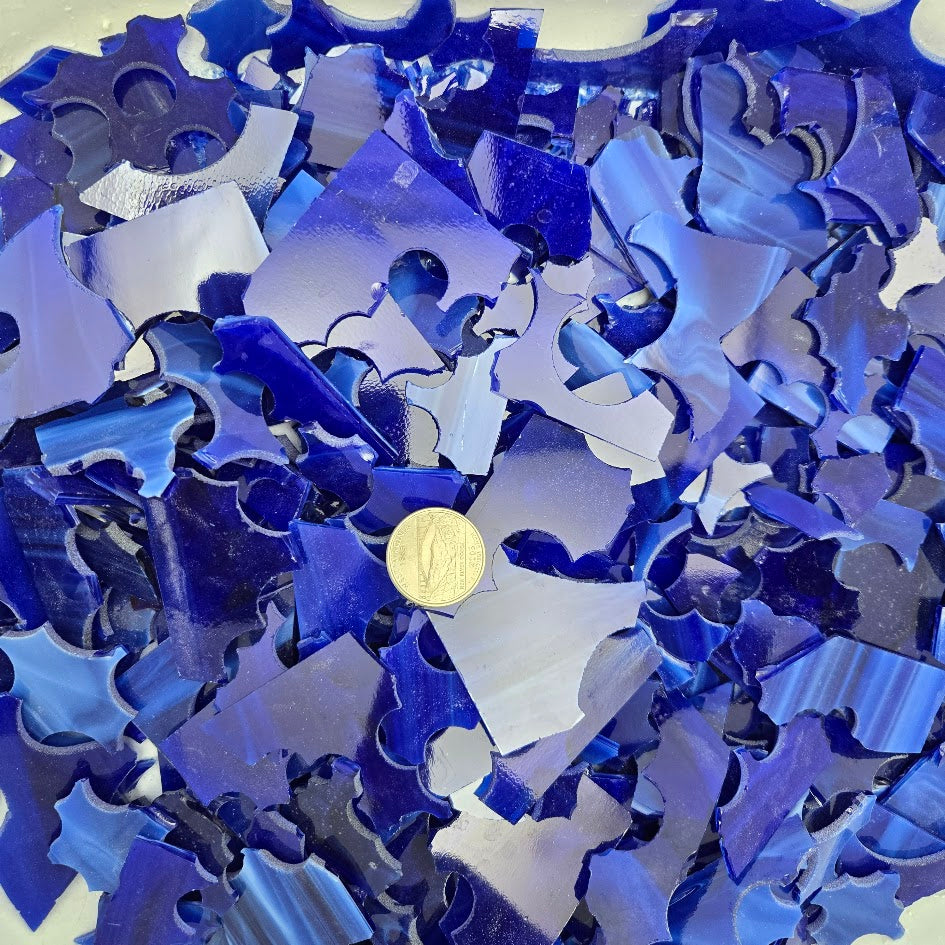 339.6 Dark Blue White Wispy 96 COE Scrap Glass 8 ounce Package 96COE Sheet- 