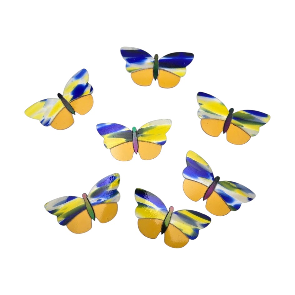 Anne's 96 COE BUTTERFLY Atlantis Yellow & Iridized Black Large Precut 4" wide by 2" Tall- 