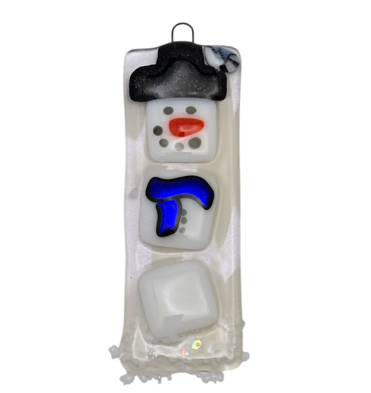 Snowman Handmade Fused Glass Christmas Tree Ornament- 