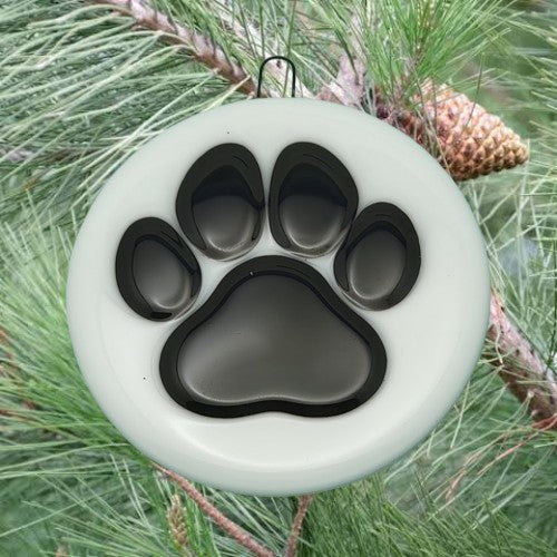 Black on White Animal Cat Dog Footprint Paw Handmade Fused Glass Ornament- 