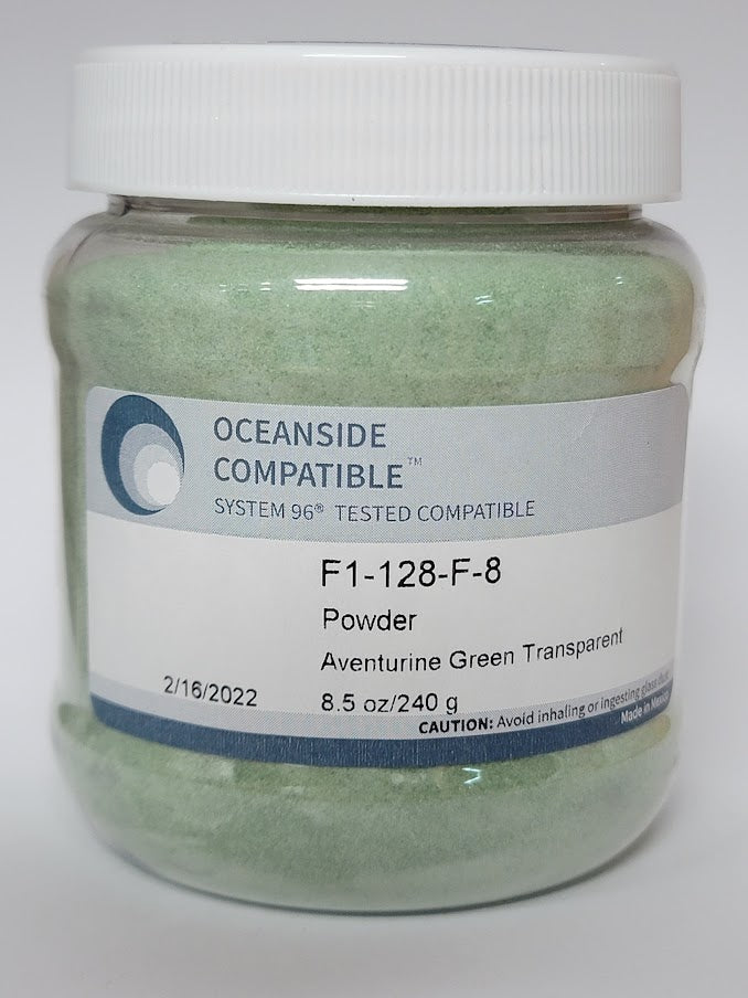 F1 128 Aventurine Green POWDER 96 COE Frit 8.5 oz Jar- 