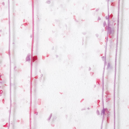 4234 Cranberry and Purple Frit, Cranberry and Purple Streamers Clear Base Collage Bullseye 90 COE Glass Sheet 10x10" 90COE Fusible- 