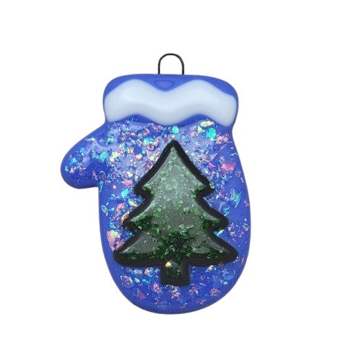 Mitten Dichroic Glass and Sparkly Christmas Tree Handmade Fused Glass Ornament- 