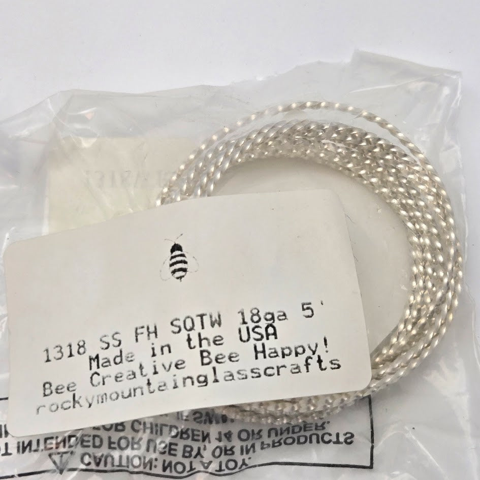 18ga Full Hard Twisted Square Solid Sterling Silver Five Feet Wrapping Wire Made in the US- 