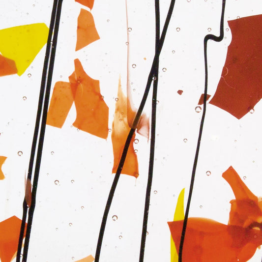 4111 Autumn Orange Red Yellow Clear 90 COE Bullseye Fusing Glass Sheet 5x5 inch 3mm 90COE- 