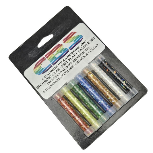 Dichroic Frit Flakes 90 COE Sample Pack 7 1/4 oz Tubes Glass Rainbow Green Red Amber Yellow- 