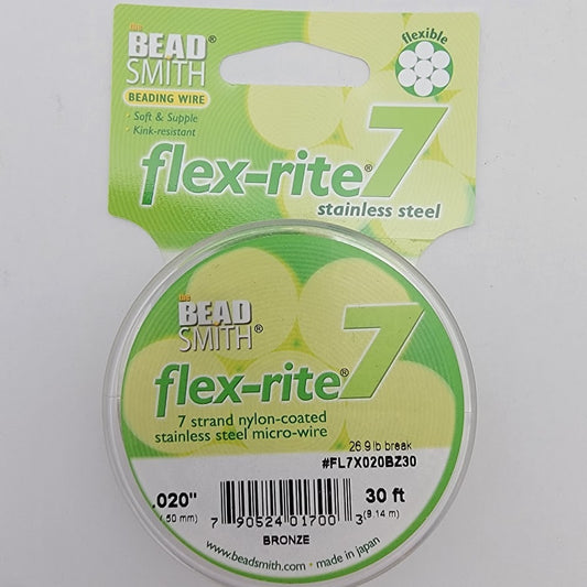 BRONZE COLOR .020" 7 Strand 30 feet BEADSMITH FLEX-RITE Beading Wire FLEXRITE- 