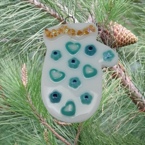 Whimsical With Dichroic Glass and Murrini Handmade Fused Glass Ornament- 