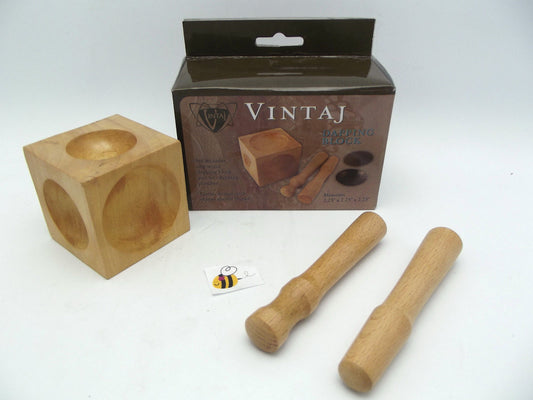 CLEARANCE! V-DMW01 Wood Dapping Block with 2 Punches 4.25 x 2.13 x 3.88 inch Shapes Blanks- 