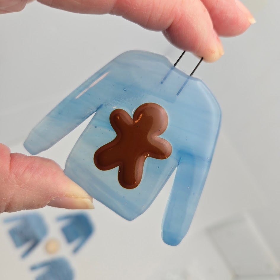 Seconds (flaws) Four Blue Yonder 96 COE Fusible Sweater Precut Glass 2 6/8 x 2 1/8 in- 