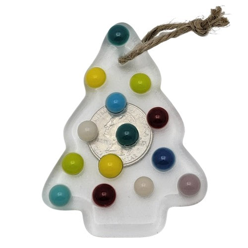 Clear Christmas Tree with Multi-Colored Balls Handmade Fused Glass Ornament- 