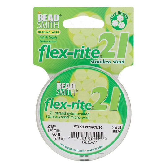 Stainless Steel CLEAR .018" 21 Strand 30' BEADSMITH FLEX-RITE Bead Wire FLEXRITE- 