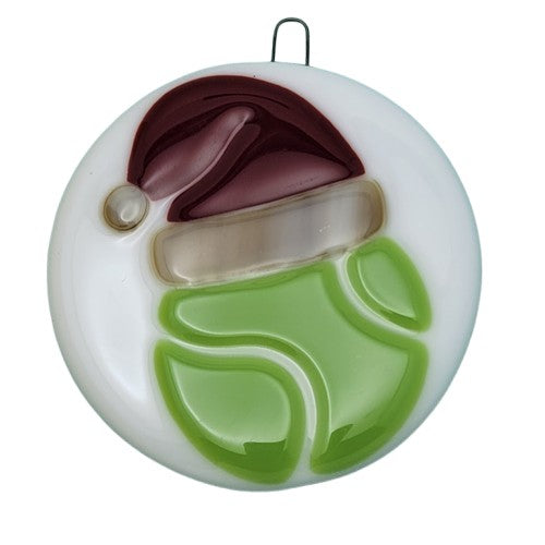 Tennis Ball Santa Christmas Ornament Handmade Fused Glass Club Instructor Pro- 