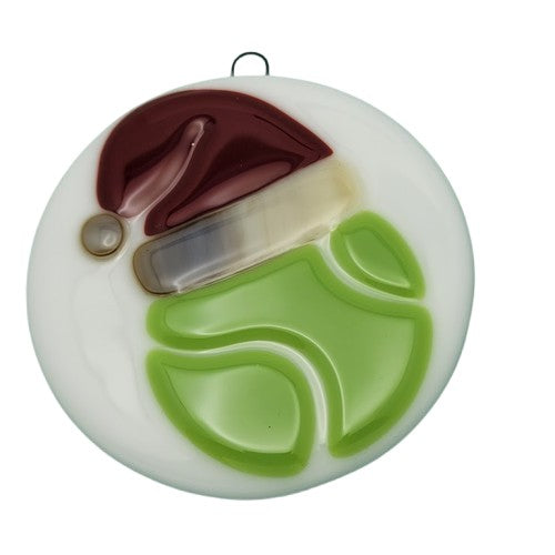 Tennis Ball Santa Christmas Ornament Handmade Fused Glass Club Instructor Pro- 