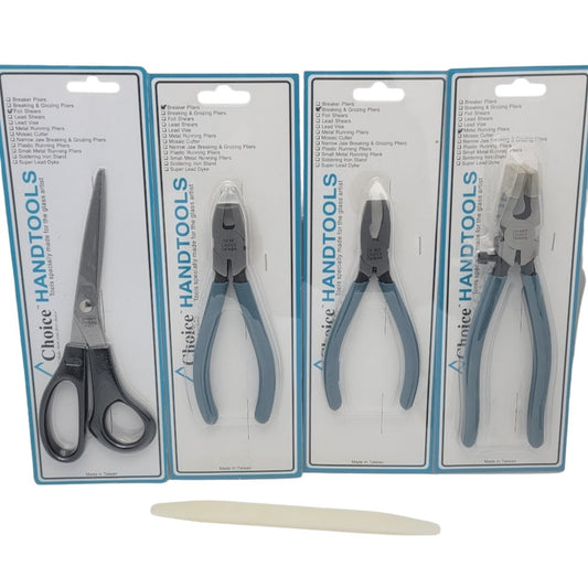 STAINED GLASS TOOL SET Running Breaker and Breaker Grozer Pliers Foil Shears Fid- 