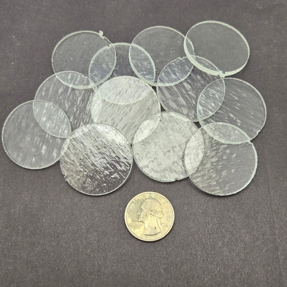 Twelve 90 COE About 1 1/2 Inch Precut Glass Circles Tekta Clear FLAWS