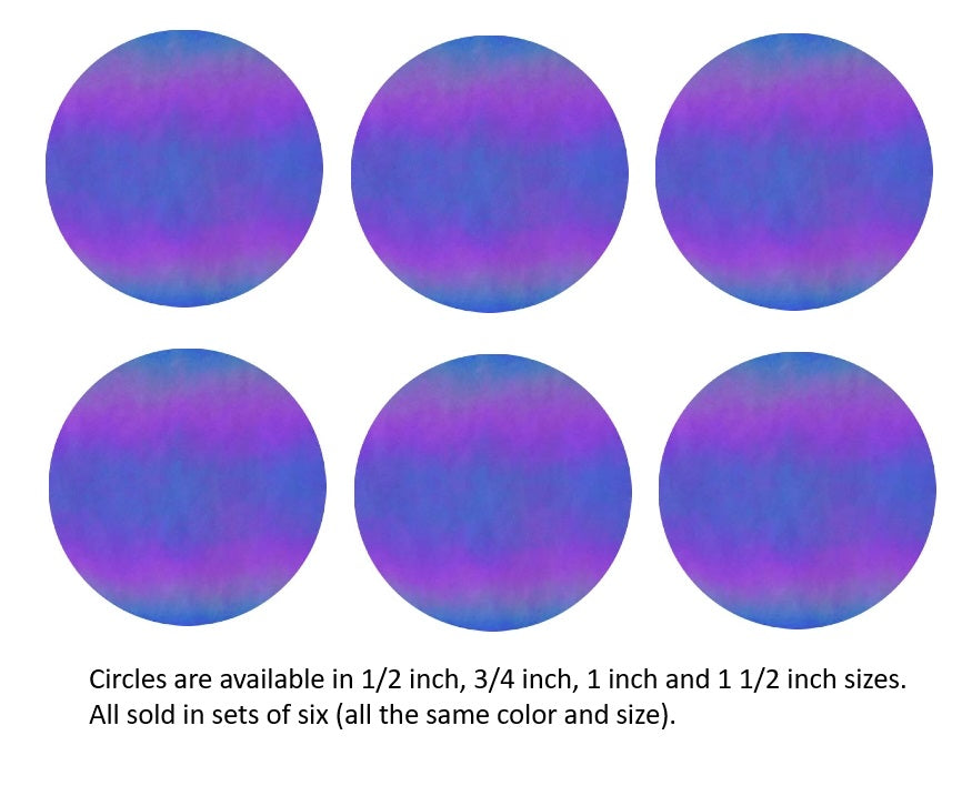 136 Iridized Dark Blue Six 96 COE Glass Circles Choice of 1/2, 3/4, 1, or 1 1/2 inches- 