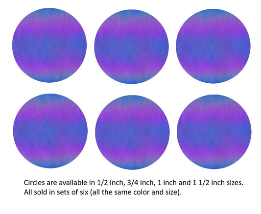 136 Iridized Dark Blue Six 96 COE Glass Circles Choice of 1/2, 3/4, 1, or 1 1/2 inches- 