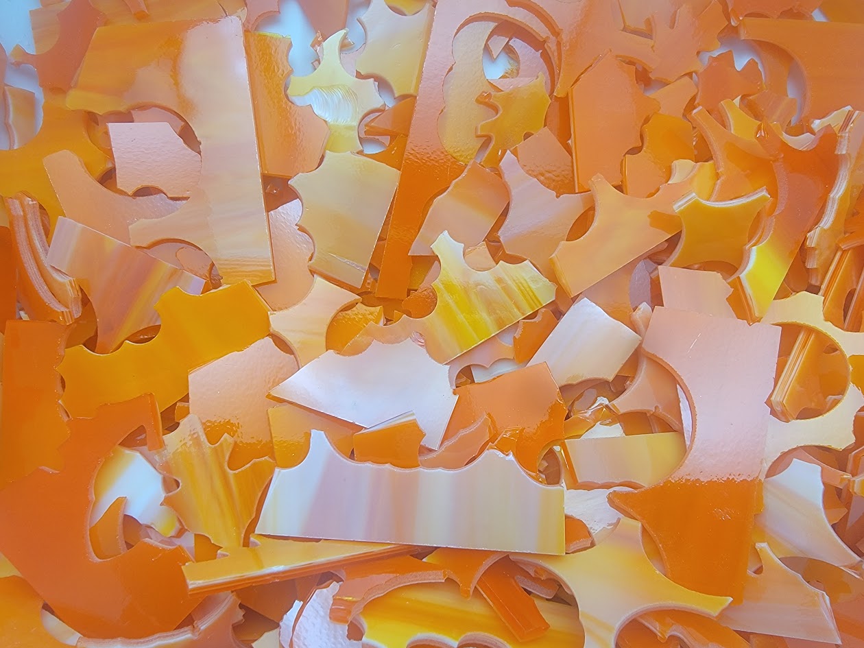 377.1 Orange White Mix Opal 96 COE Scrap Glass 8 ounce Package 96COE Sheet- 