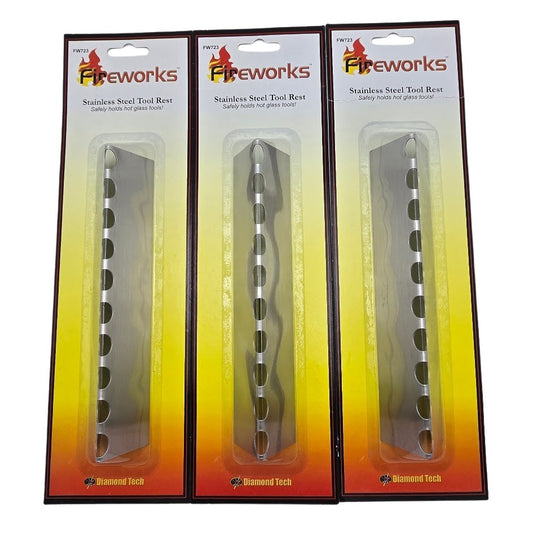 THREE Fireworks STAINLESS STEEL TOOL & GLASS ROD REST 10 Slot 7-1/2" Lampworking- 