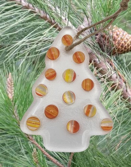 Clear Christmas Tree with Multi-Colored Balls Handmade Fused Glass Ornament- 