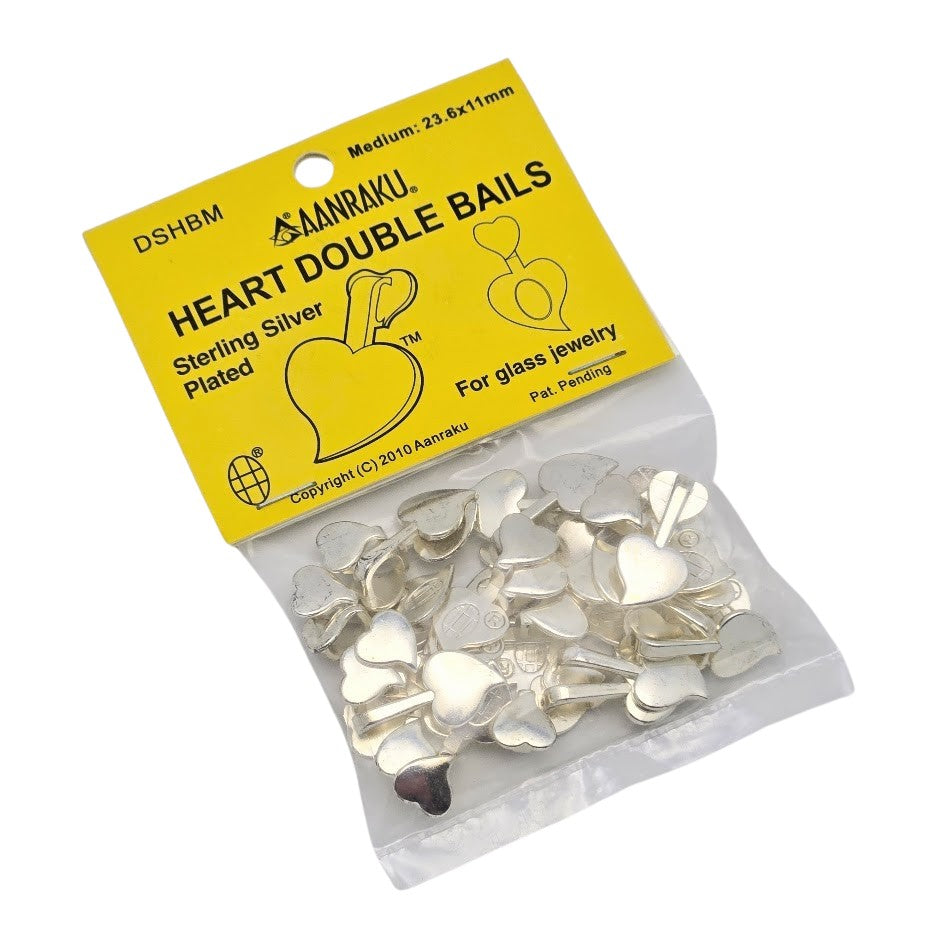 Aanraku DOUBLE HEART Medium Sterling Silver Plated Glue On JEWELRY BAILS 25- 