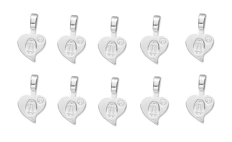 25 Pcs Aanraku HEART BAILS Sterling Silver Plated Small Fusing Supplies Glue On- 