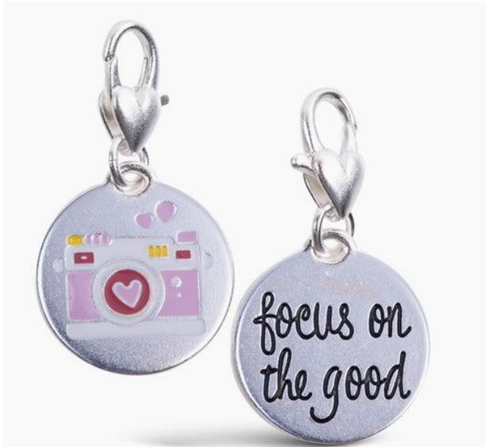 Focus on the Good Amanda Blu Two Sides Enamel Silver Camera Charm Photography- 