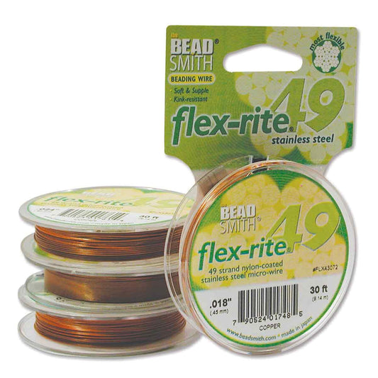 COPPER COLOR .018" 49 Strand 30' BEADSMITH FLEX-RITE Beading Wire FLEXRITE- 