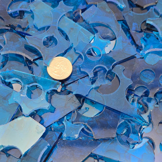 Transparent Aqua Family Blues 96 COE Scrap Glass 8 ounce Package 96COE Sheet- 