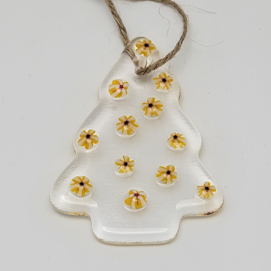 Clear Christmas Tree with Flower Murinni Balls Handmade Fused Glass Ornament- 