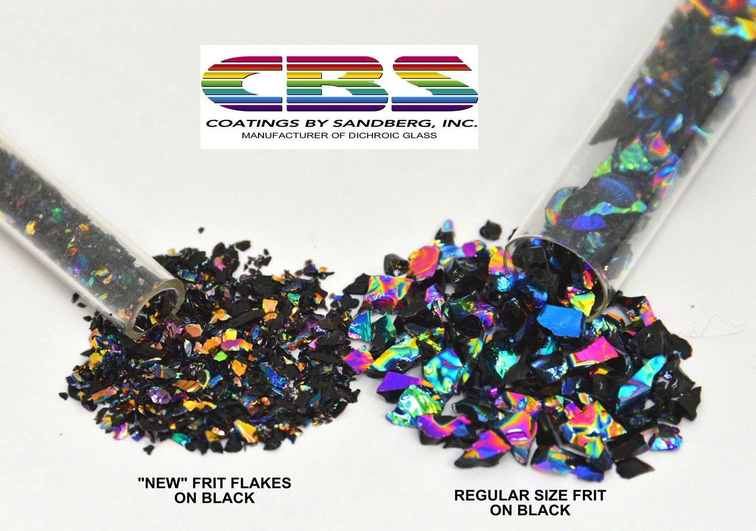 Fine Dichroic GLASS FRIT FLAKES System 90 COE CBS Rainbow on Black Sandberg- 