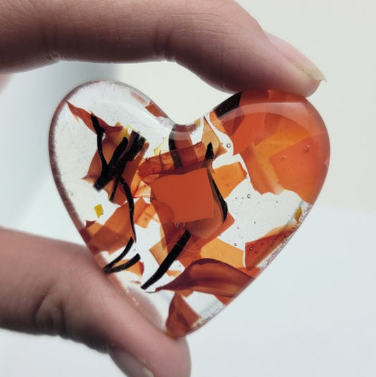 Handmade Fused Glass Pocket HEART Hug Autumn Colors Free Gift Card and Stand Valentine's Teacher Friend Love 90 COE- 