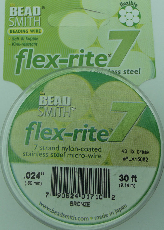 BRONZE COLOR .024" 7 Strand 30 feet BEADSMITH FLEX-RITE Beading Wire FLEXRITE- 