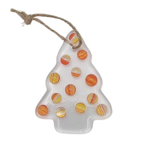 Clear Christmas Tree with Multi-Colored Balls Handmade Fused Glass Ornament- 