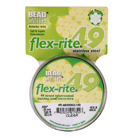 Stainless Steel CLEAR .024" 49 Strand 100' BEADSMITH FLEX-RITE  Wire FLEXRITE- 