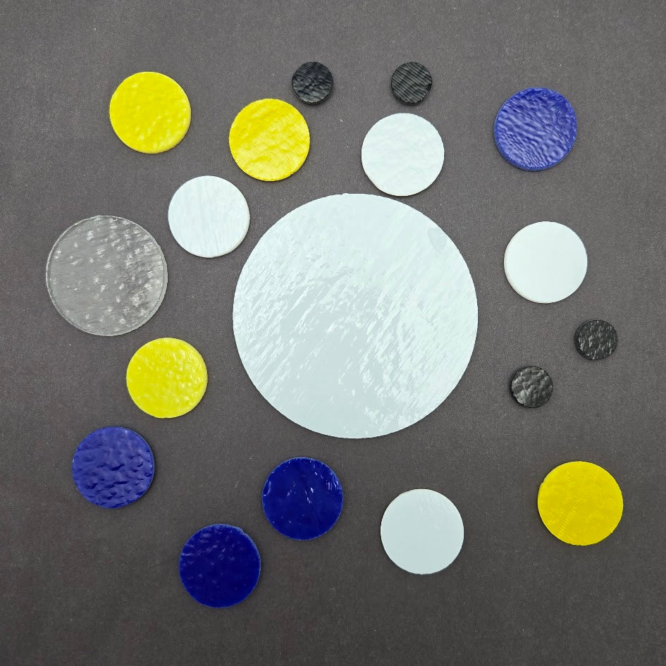 FLAWS Set of 18 Circles 90 COE Bullseye Precut Glass- 