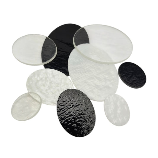 3 or 6 OVALS 90 COE  Precut Glass 1" 1 1/2" 2" Black or White or Clear Fusing Supplies- 