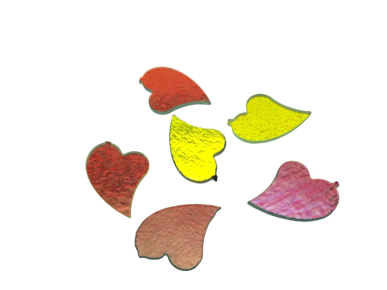 6 PCS Dichroic FIRETHINGS HEARTS 96 COE VARIOUS SHIFTS PATTERN CLEAR Glass- 