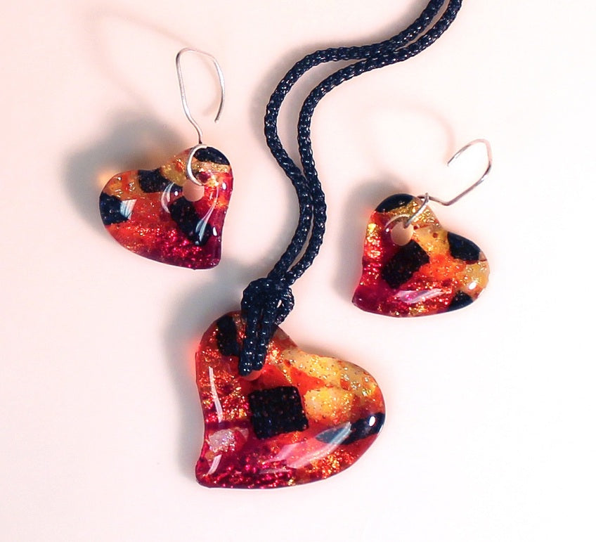 Little Fritters HEART TRIO Pendant & Earrings LF73 Casting Mold Durable Ceramic- 