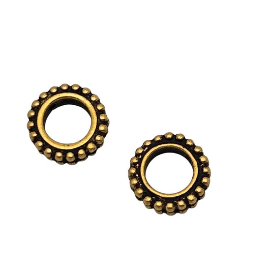 2 USA!  BEAD FRAMES Gold-Plated Pewter 11x3mm Beaded Flat ROUND Findings Beads- 